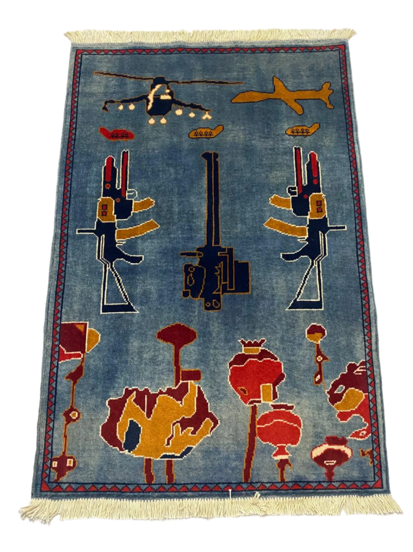 Militant Poppy & Azure Drone War Rug | 5'x3'