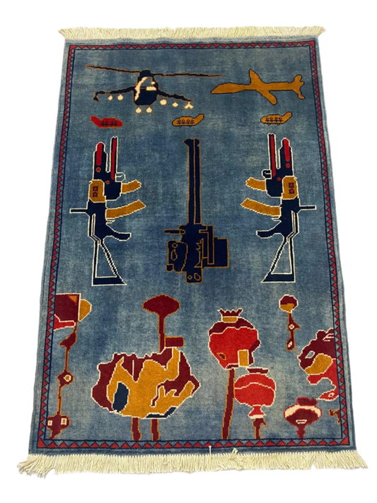 Militant Poppy & Azure Drone War Rug | 5'x3'