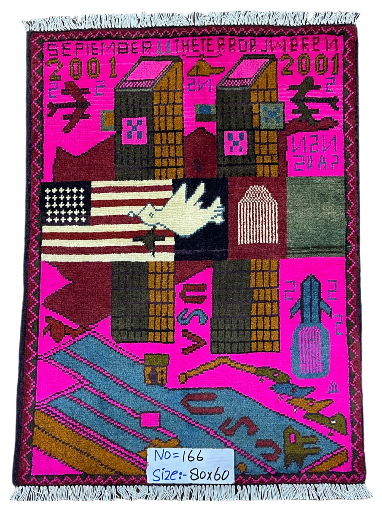 USA Twin Towers 2001 Afghanistan Pink War Rug | 3'x2' | 9/11 Collection