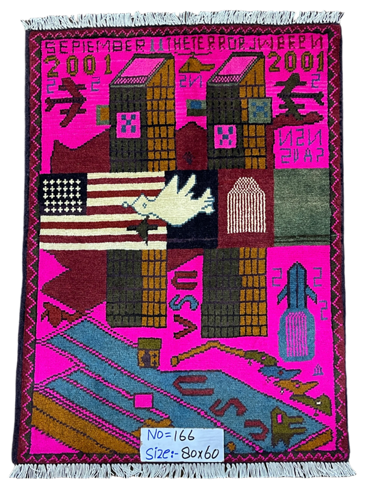 USA Twin Towers 2001 Afghanistan Pink War Rug | 3'x2' | 9/11 Collection