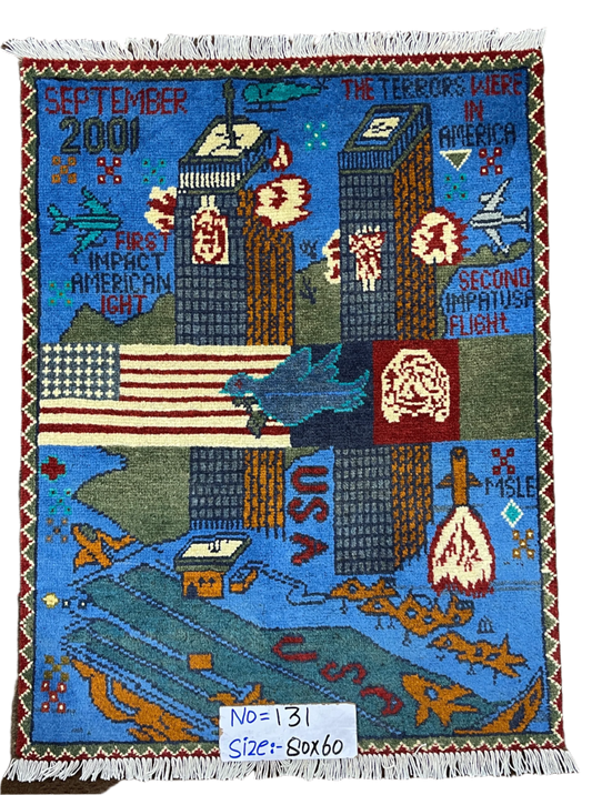 2001 Afghanistan Invasion Blue War Rug | 3'x2' | 9/11 Collection