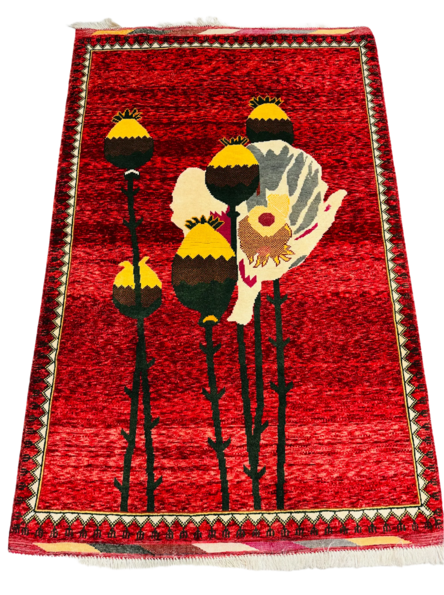 Afghanistan Modern Poppy War Rug Crimson | 5'x3'