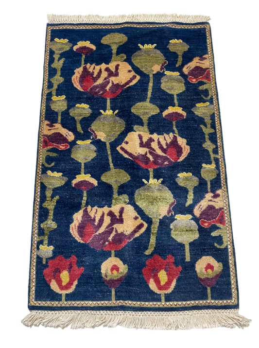 Modernist Azure Poppy War Rug | 4'x2.5'