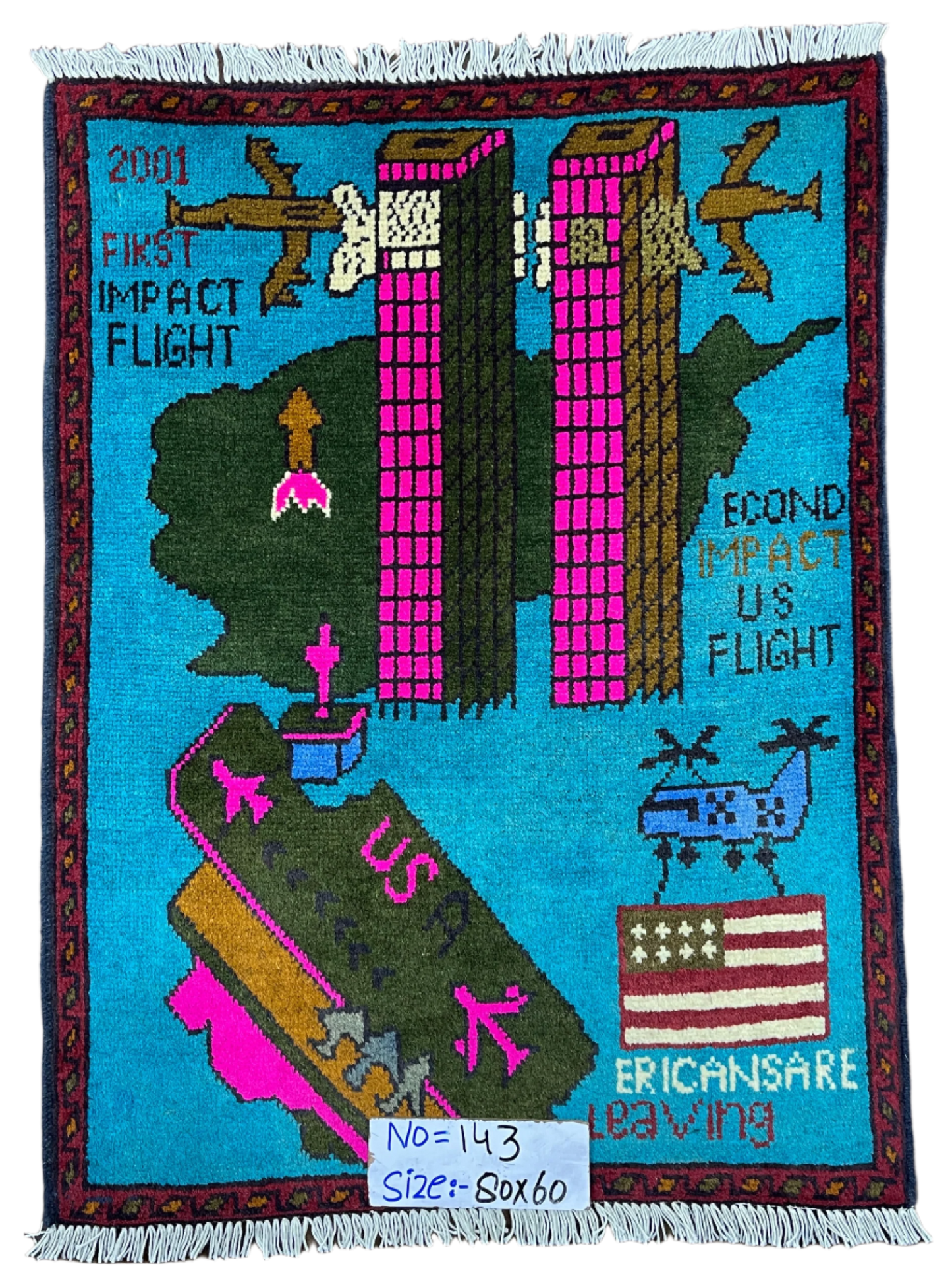 "First Impact" USA Twin Tower War Rug | 3'x2' | 9/11 Collection