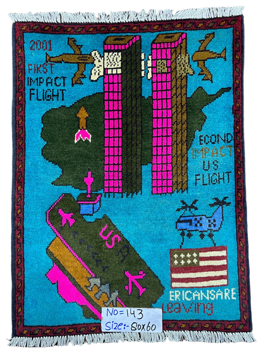 "First Impact" USA Twin Tower War Rug | 3'x2' | 9/11 Collection